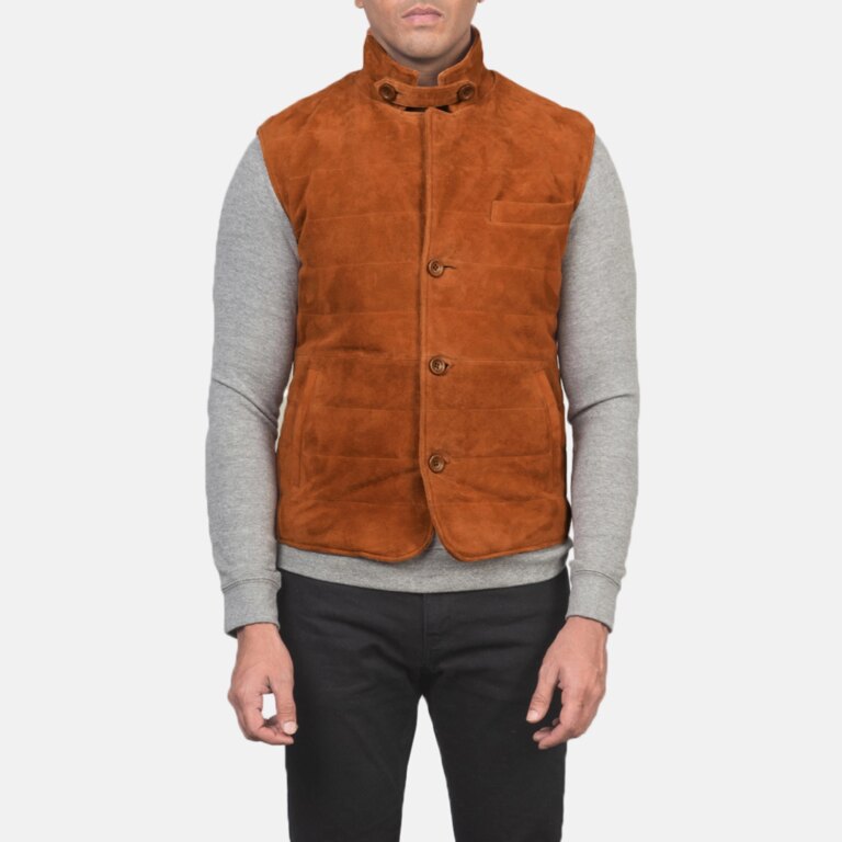 Mens Tony Brown Suede Vest Close Front-5-1720089034156